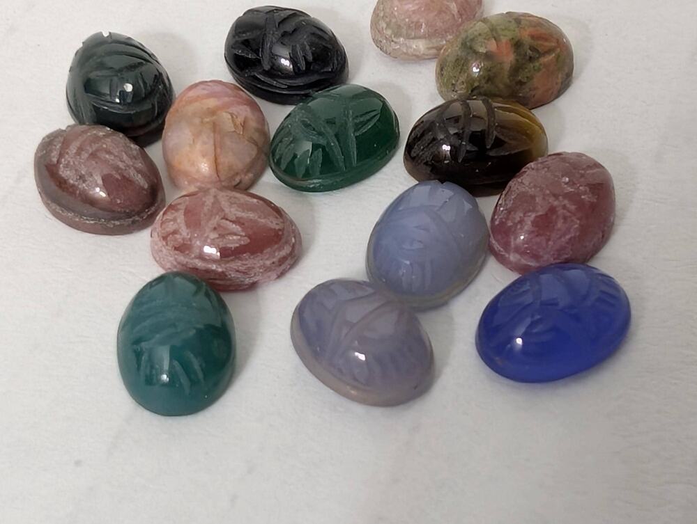 Mini Scarab Cabochons Lot of 14 Multicolor Carved Stone Jewelry Supplies Lot #4